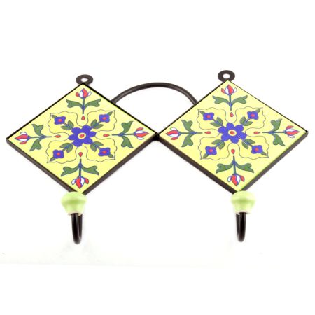 Yellow And Blue Ceramic Tiles Hooks